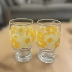 花柄ガラスコップ 2個セット　昭和レトロ　アデリア花柄グラス