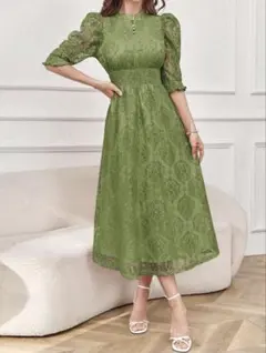 【新品未使用】グリーン レース パーティードレス