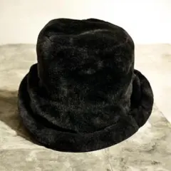 ファー素材 黒 バケットハット フリーサイズ ブラック