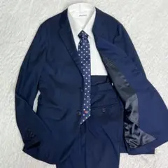 【美品】メンズ スーツ セットアップ Y6 ネイビー 濃紺 光沢 ウォッシャブル