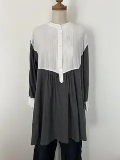 TABASA 長袖チュニックブラウスカットソー 白グレー フリーサイズ