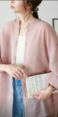 【売切SALE】Discoat シアーバンドカラーシャツ ピンク