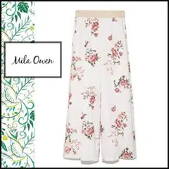 【Mila Owen（ミラオーウェン）】ワイドパンツ　刺繍風プリント　ベージュ系