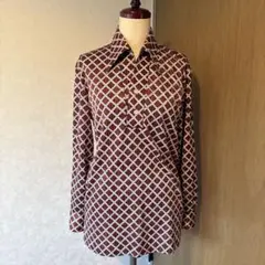 幾何学模様 長袖シャツ　ビンテージ　昭和レトロ　ゴルフシャツ　M