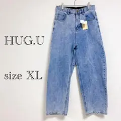 a633 タグ付き ハグユー デニム 体型カバーXL バレルレッグ ウエストゴム