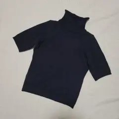 黒 ブラック　ハイネック 半袖ニット Mサイズ