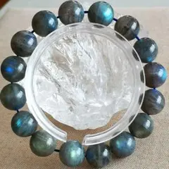 良品質【灰色系・全体シラー】天然石ラブラドライト約12.4㍉ブレス男女兼用