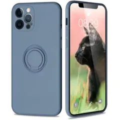 IPhone 12promax ケース リング スタンド機能付き(グレーブルー)