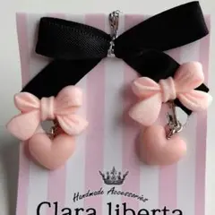 いちごミルクチョコレート　リボンハート　イヤリング ハンドメイド 　アクセサリー