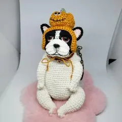 ハロウィンなフレンチブルドッグのあみぐるみがま口キーホルダー