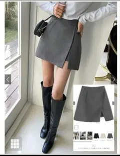【未使用】GRL インパン付きスリット台形ミニスカート fo1791 チャコール