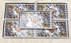 有田焼 若山窯 染錦色絵花紋 長角皿揃え5枚セット 古伊万里