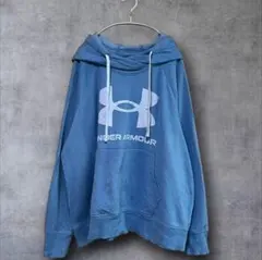 か*か様 アンダーアーマー パーカー ビッグロゴ 青 ゆるだぼ