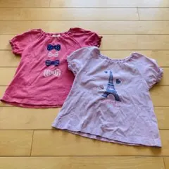 ベルメゾン 100女の子 半袖Tシャツ 2枚エッフェル塔 リボン 綿100%