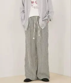 MERLOT シアサッカーストライプロングパンツ ワイドパンツ イージーパンツ