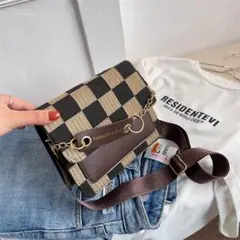 [新品未使用品] チェック柄 ショルダーバッグ 茶 2way♪ 上品 市松模様