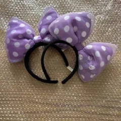 ディズニー　カチューシャ　2点セット　リボン　パープル　シフォン　ドット