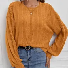 SHEIN オレンジ リブ編み ニットセーター