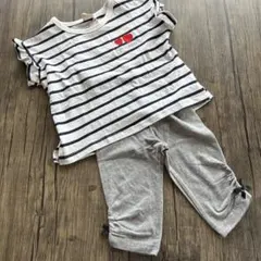 petit main ストライプTシャツ＆7分丈パンツセット