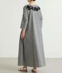 【極美品】BEARDSLEY ビアズリー テープ刺繍ギンガムロングワンピース