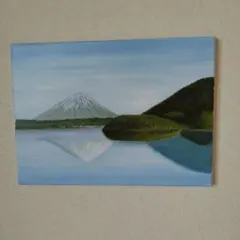 北海道洞爺湖からの羊蹄山遠景油彩画、張りキャンバス自作画、サイズF-4のサムネイル