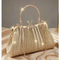 結婚式 卒業式 ゴールド プリーツ パーティーバッグ ラメ キラキラ 華やか