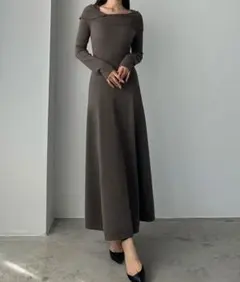 Louere アシメ オフショル ニット フレア ワンピ S ルエレ