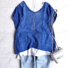 美品✨ルルウィルビー コットン 総レースフリルブラウス ターコイズ 