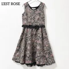 レストローズ　ワンピース　ドレス　M 花柄　ブラウン系　ウエストリボン　レース