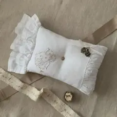 限定※フランスアンティーク イニシャル刺繍 フリルレース クッション