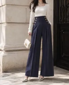 Louere ネイビー ハイウエストワイドパンツのサムネイル