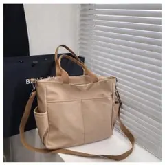 ​【多機能】ポケット充実 キャンバスバッグ A4サイズ 2WAY 斜めがけ 帆布