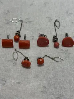 珊瑚 カフスボタンとネクタイピンセット