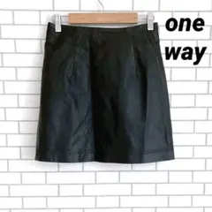 【one way】ミニ丈 レザータイトスカート ブラック F 裏地 ファスナー