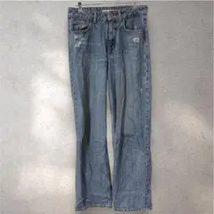 レア⭐️ZARA ダメージ加工 ストレート デニムパンツ（ライトブルー）人気