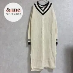 ikka イッカ　Ｖネックニットワンピース　ミモレ丈　スリット　配色　ゆったり