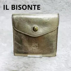 イルビゾンテ ゴールドメタリック 二つ折り財布　コンパクトウォレット　本革