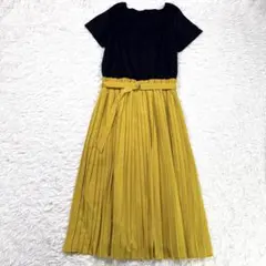 美品 クローゼットストーリー ドッキング ワンピース プリーツ フリー 黒 黄色のサムネイル