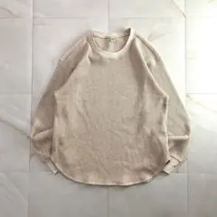美品　UNIQLO　ワッフルクルーネックT　長袖　ベージュ　S　ノームコア