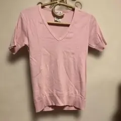 アニエス・ベー　Vネック 綿ニット ピンク