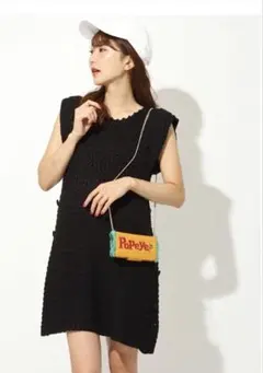 売り切り★ 新品タグ付き未使用★リリーブラウン★ブラックニットワンピース　鍵編み