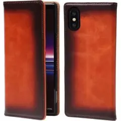 XperiaAce Ⅱ 最高級本革手帳型ケース+フィルムセット ブリックブラウン