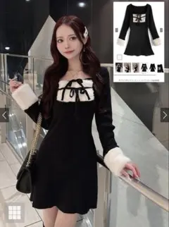 GRLダブルリボンファーニットミニワンピース pm846