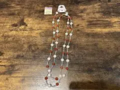 SAGAMI 3連ネックレス パール調 赤ビーズ タグ付き