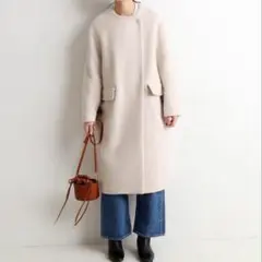 SLOBE IENA　ウール　ノーカラー　ロングコート　レディース　36