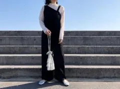 美品✨【GU】ワンショルダーサロペット　重ね着　アシンメトリー　ブラック　S