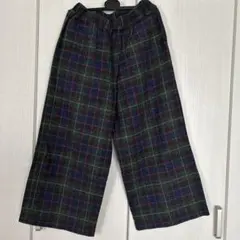 マオメイド コットン　チェック　ワイドパンツ　イージーパンツ　グリーン系
