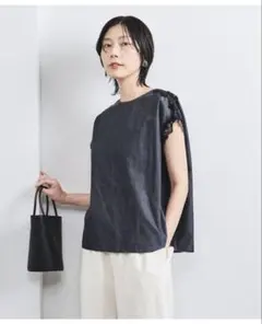 ダンガリー レースコンビ フレンチスリーブ ブラウス UNITED ARROWS