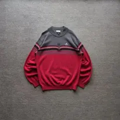 00s adidasハーフジップニットセーターOXL 赤 灰 万国旗タグボーダー