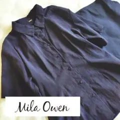 Mila Owen 麻 リネン調 半袖シャツ チャコール 0 オフィスカジュアルのサムネイル